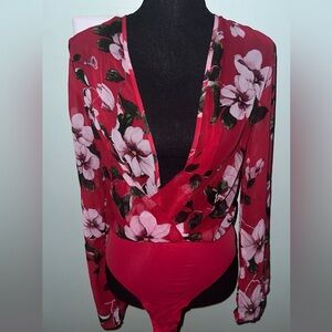 Missguided Red Floral Wrap Bodysuit